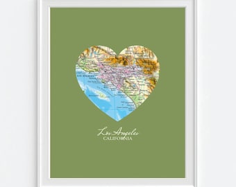 Los Angeles California Heart Vintage Map ART PRINT, Los Angeles art print, art print, gift for couple, wedding gift, Christmas gift for her