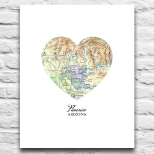 Phoenix Arizona Vintage Heart Map DIGITAL DESCARGAR para usted 2 Print City home state travel Arizona Cardinals diy printable gift,8x10 11x14