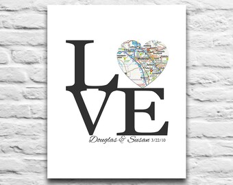 Custom Love Heart Map art DIGITAL DOWNLOAD for you 2 Print, Wedding Engagement Valentines Day gift, Your City, Personalized, 8x10 11x14