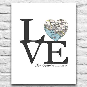 Los Angeles California Love Karte print Vintage Herz Karte DIGITAL DOWNLOAD für Sie 2 Print Flitterwochen Reise diy druckbare Geschenk, 8 x 10-11 x 14