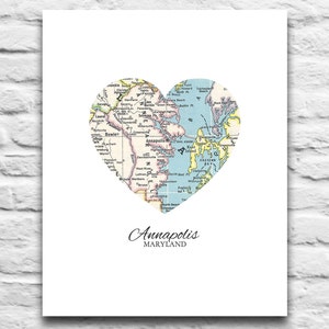 Annapolis Maryland Vintage Heart Map DIGITAL DOWNLOAD for you 2 Print, art, diy printable, gift, 8x10 11x14