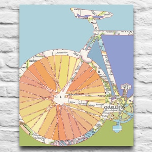 Charleston South Carolina Vintage Fahrrad Karte DIGITAL DOWNLOAD für Sie 2 Druck, Radfahren-Wand-Dekor-Kunst-Druck, diy druckbare, Geschenk, 8 x 10-11 x 14