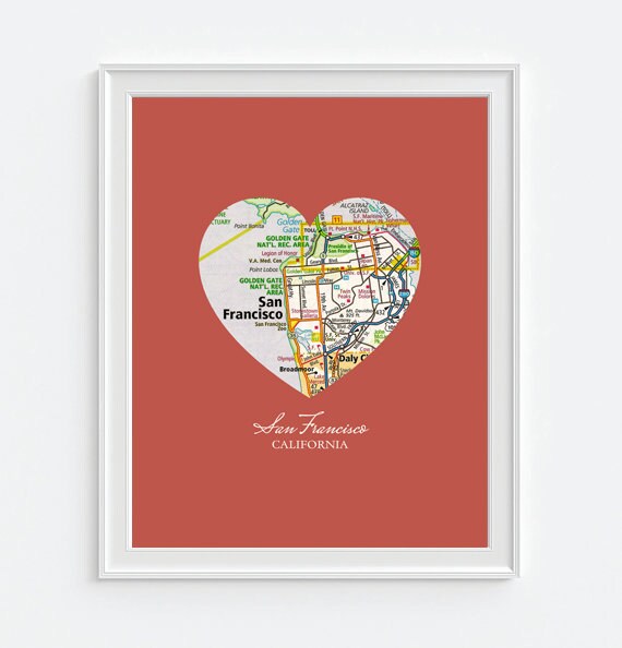 San Francisco Hearts Map San Francisco California Heart Map Art Print San Francisco | Etsy