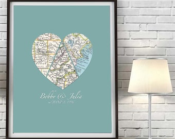 Personalized Wedding Guestbook, Gift for Couple, 3 Map ART PRINT Heart Map, Couples Christmas gift idea, Engagement Gift, Anniversary Gift