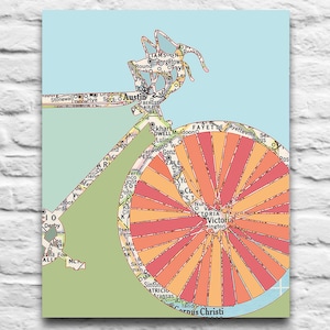 Austin Texas Vintage Fahrrad Karte DIGITAL DOWNLOAD für Sie 2 Druck, Radfahren-Wand-Dekor-Kunst-Druck, diy druckbare, Geschenk, 8 x 10-11 x 14