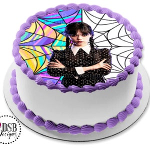 Wednesday Addams Stained Glass Window Edible Topper, Edible Cake Topper, Edible Image, Image Edible Cake Topper, Personalized Topper
