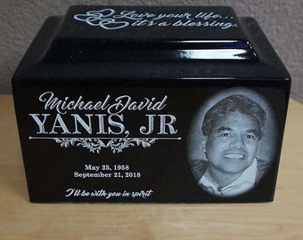 Young Adult Cremation Urn, Laser Engraved Urn, Custom Photo Urn, Large Cremation Urn: 100 lbs.