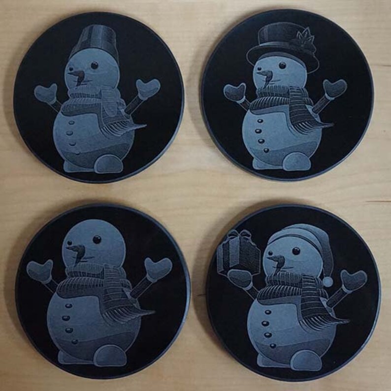 Black Marble Snowflake Coaster Set Laser Engraved Etsy