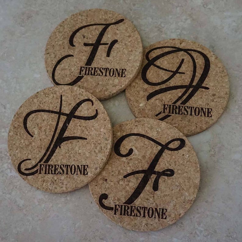 Initial Coasters Initial with Last Name Cork Coaster Set Etsy
