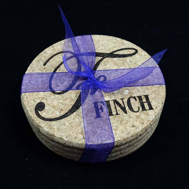 Initial Coasters Initial with Last Name Cork Coaster Set Etsy