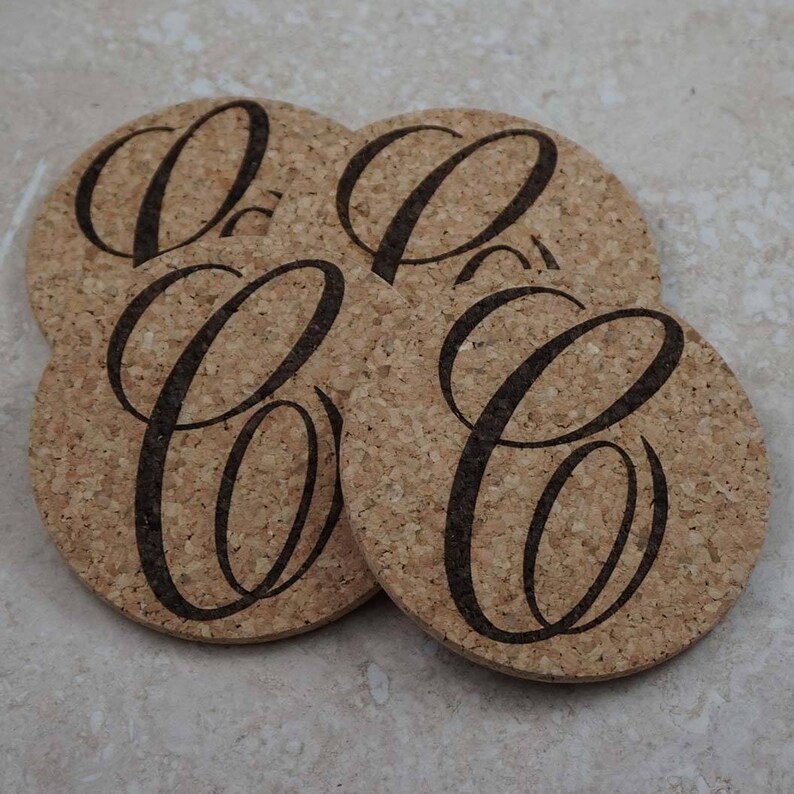 Monogram Initial Coasters Cork Coaster Set Laser Engraved Etsy