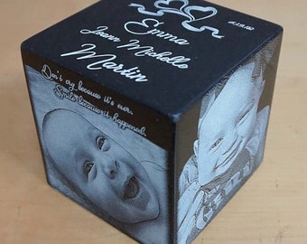 Infant Cremation Urn, Laser Engraved Urn, Custom Photo Urn, Cube Cremation Urn: 15 lbs.
