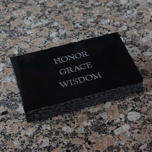 CUSTOM Two Sides Engraved Marble Paperweight ~ Engraved Both Sides ~ Black Marble Paper Weight ~ Marble Desk Accessories