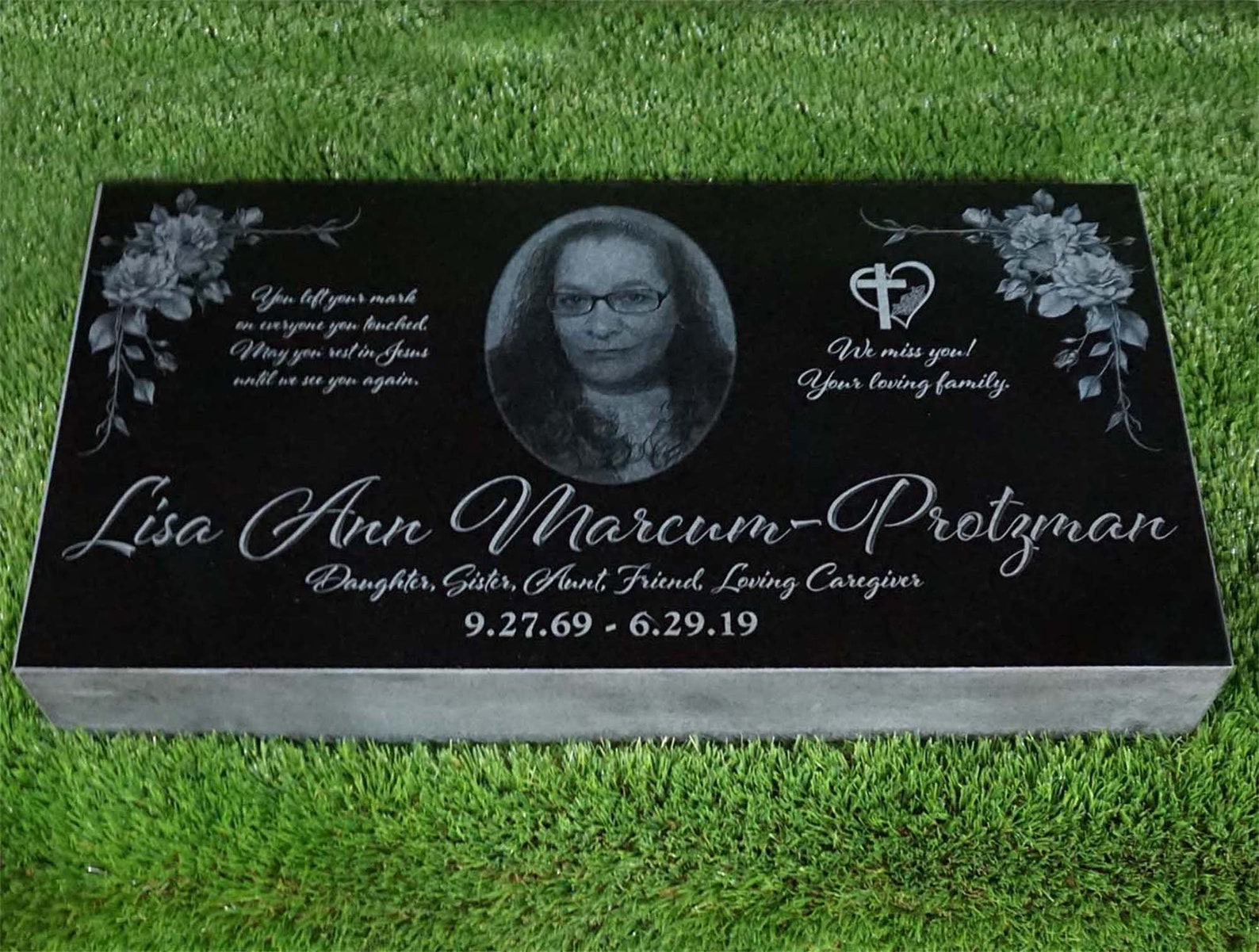24x12x4 Granite Memorial Headstone Flat Grass Marker Etsy