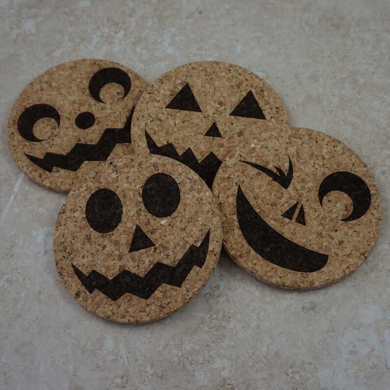 Halloween Coaster Set Laser Engraved Cork Etsy