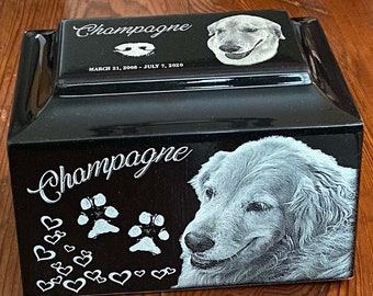 Urna de cremación para mascotas de granito clásico grande, urna con foto grabada a láser, urna personalizada para mascotas, urna para perros grandes (45 kg)