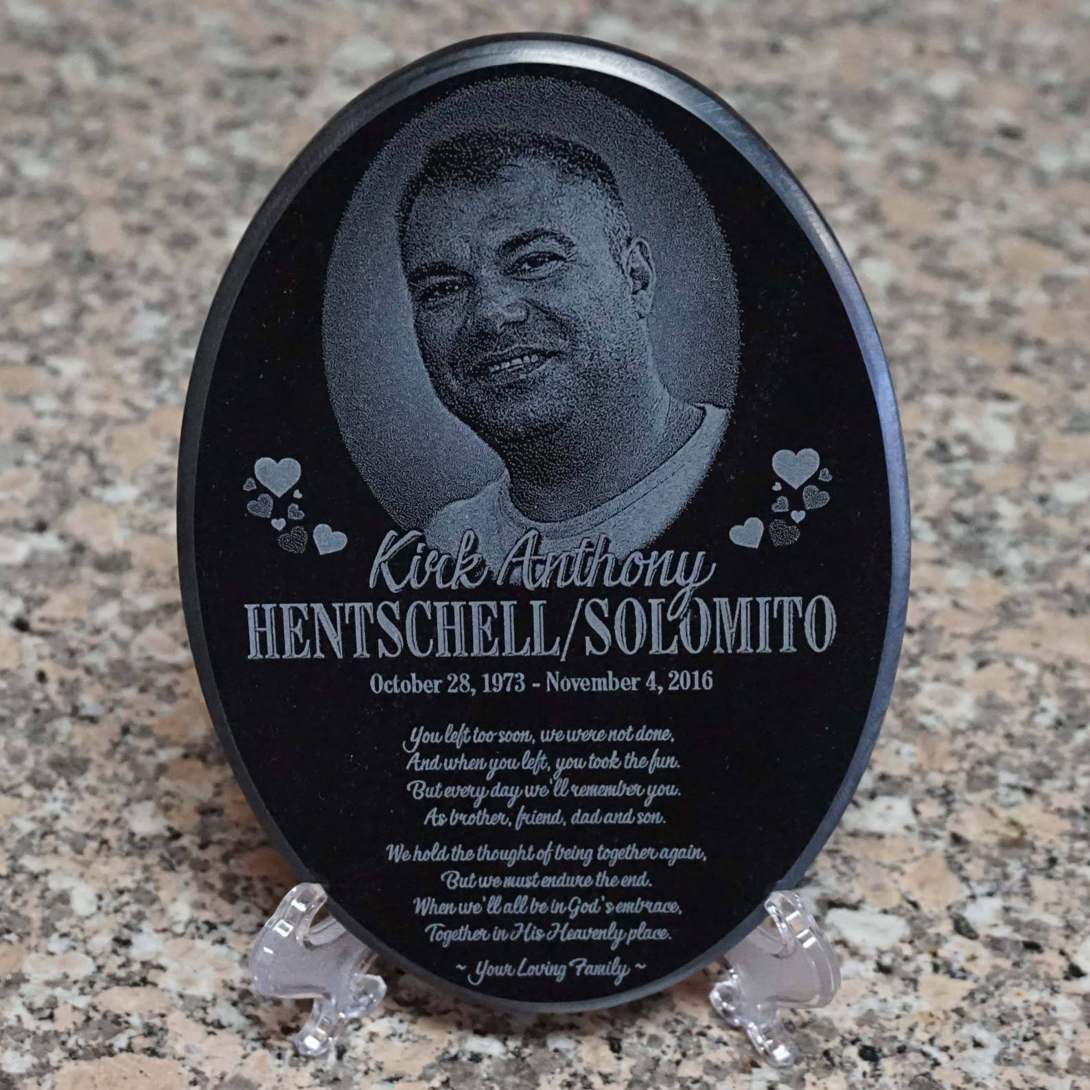 Memorial Photo Plaque, Engraved Photograph, Laser Engraved Photo on Black Marble, Memorial