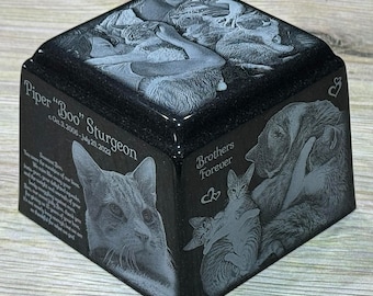 Urna para mascotas en forma de cubo grande, Urna para mascotas grabada con láser, Urna para mascotas con foto personalizada, Urna para mascotas de cremación en forma de cubo grande: 70 libras.