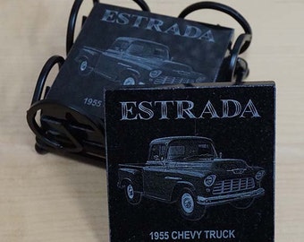 Set Of 4 Coasters With Cork Backing 1955 Chevy Coupe Custom