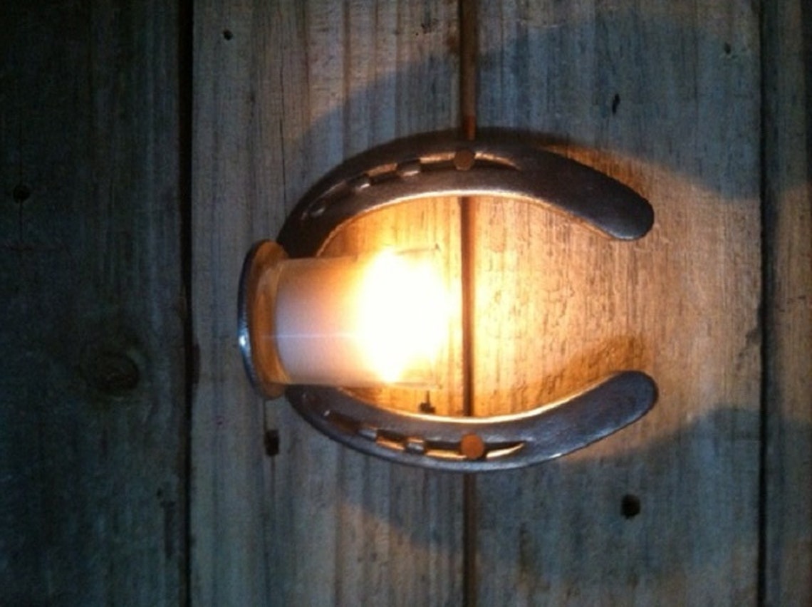 Horseshoe Candle Holder / Sconce Made From Reclaimed Metal Horse Shoes