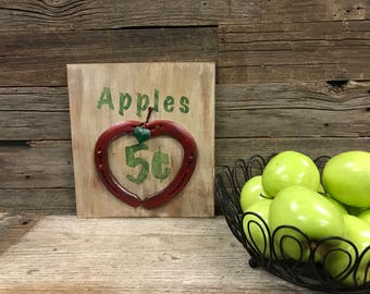 Rustic Horseshoe, horse shoe apple and hand painted wood sign, fall, farm