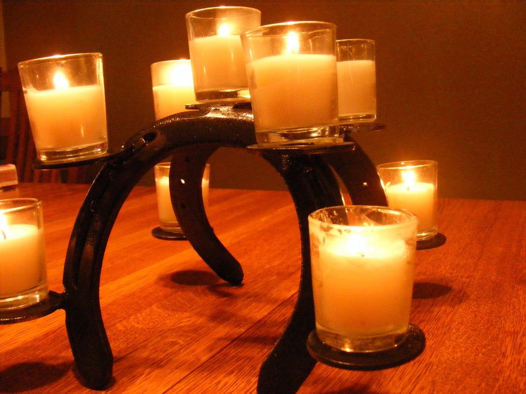 Candle Holder / Centerpiece Made From Reclaimed Metal Horseshoe Horse Shoe Etsy