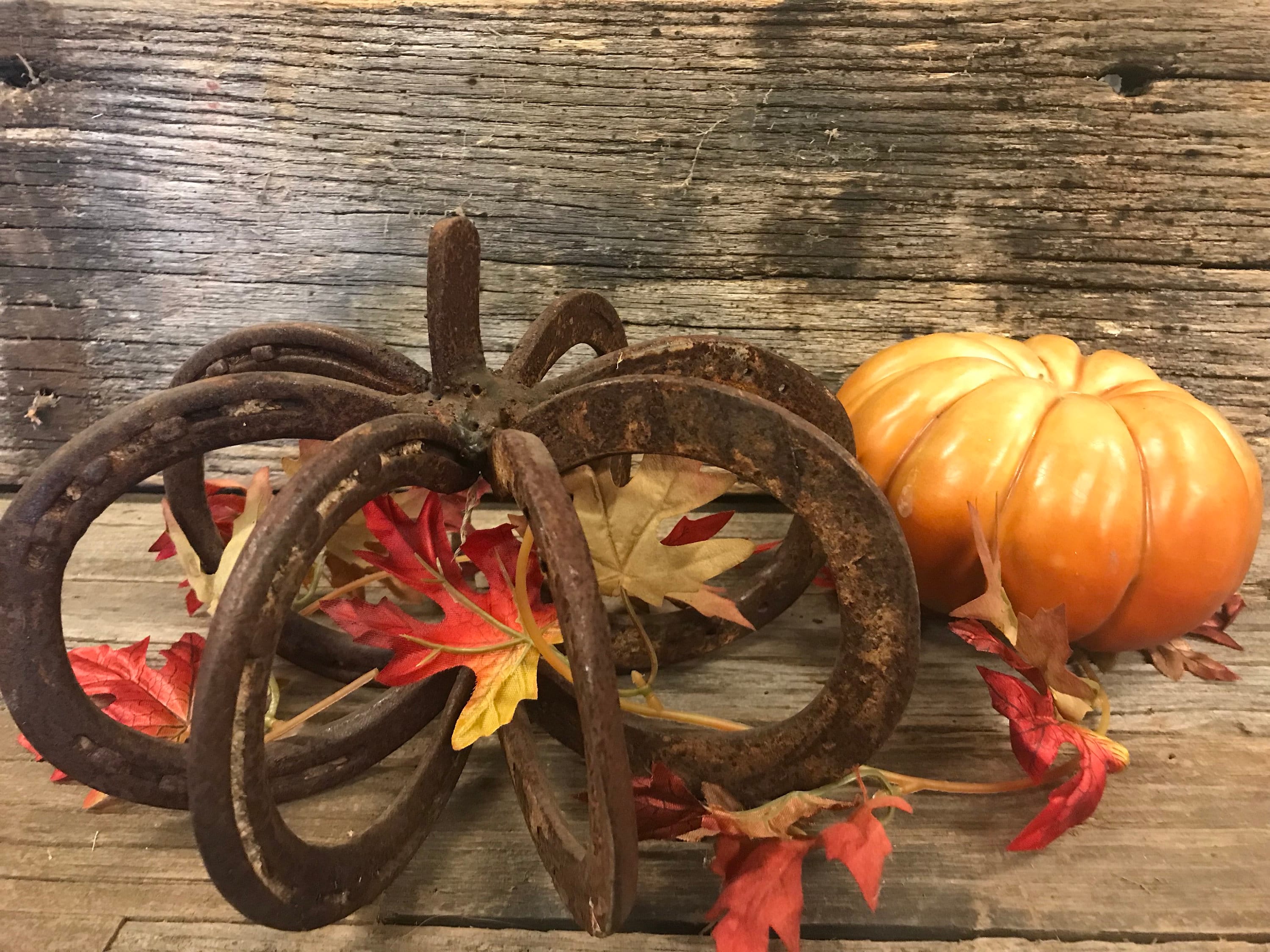 Rustic Horseshoe Pumpkin Small Made From Reclaimed Metal Horse Shoes