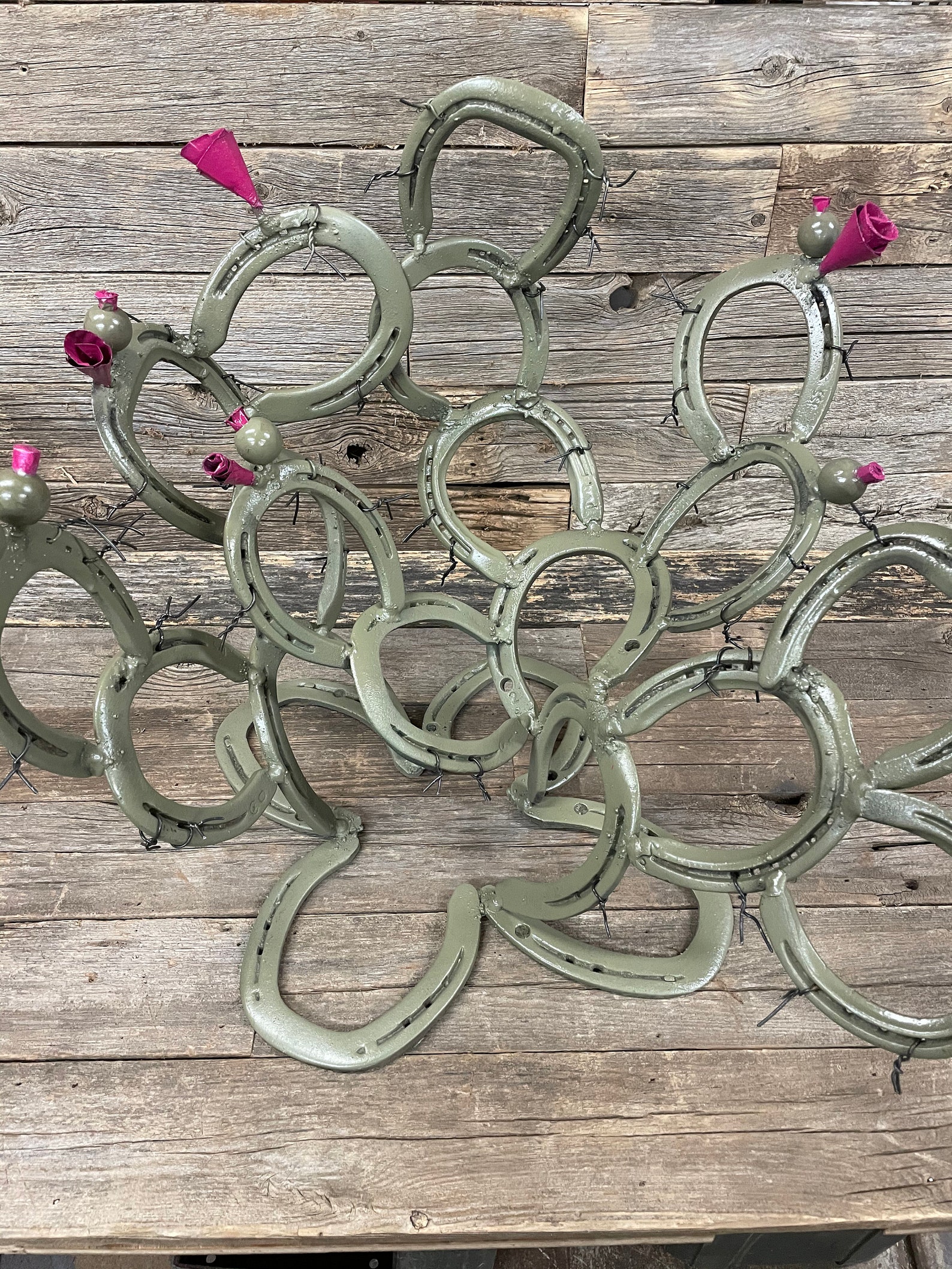 Horseshoe Prickly Pear Cactus Made From Reclaimed Horse Shoes Etsy