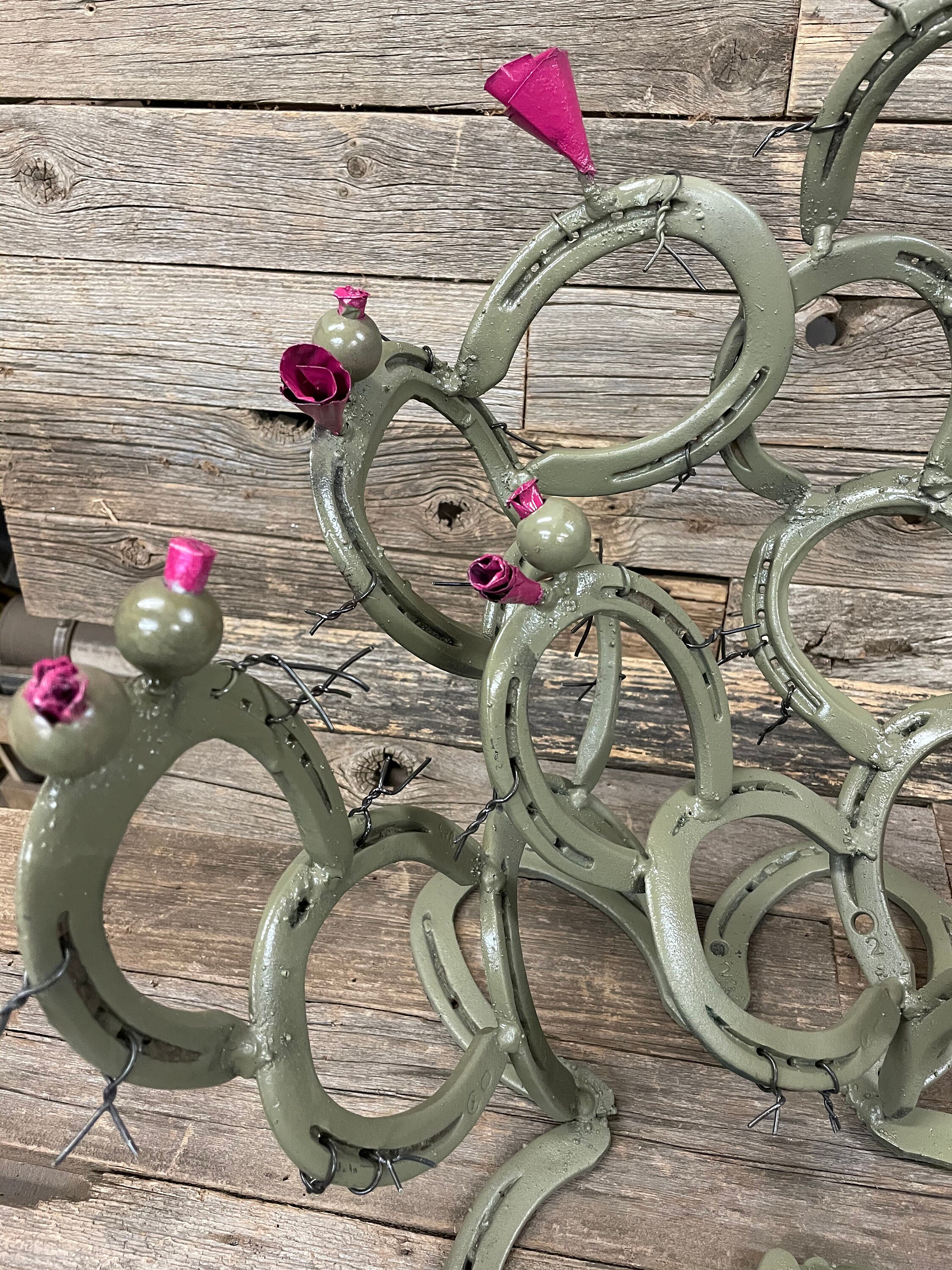 Horseshoe Prickly Pear Cactus Made From Reclaimed Horse Shoes Etsy