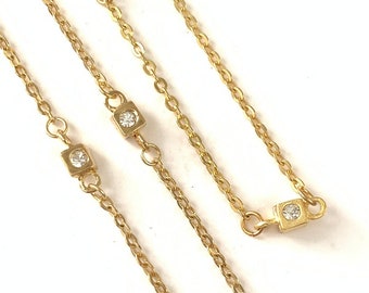 Vintage 16 " Gold Plated Cube Spacers Layering Chain Necklace // Matte Gold Plated Necklace // Vintage 16" Gold Plated Chain