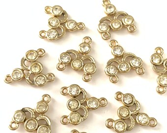 Vintage Rhinestone Gold Tone Connector, Two hole loop findings (10pcs)