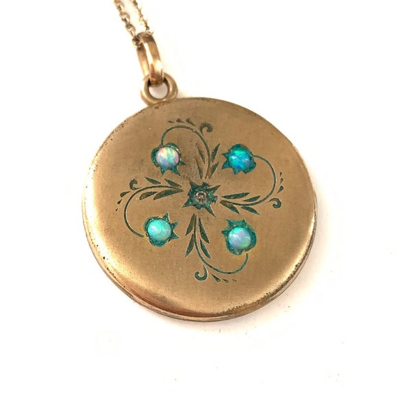 Vintage Antique Opal Flower Locket