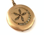Antique Crescent Moon Flower Locket Necklace Antique gold filled locket Gift for her
