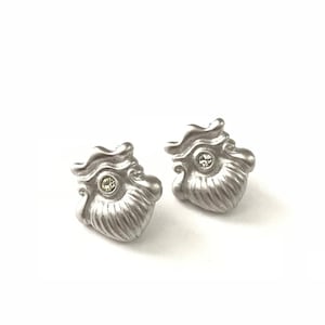 Vintage Grecian Inspired Matte Silver Plated and Crystal Fluted Post Stud Earring