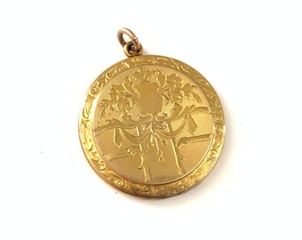 Gorgeous Antique Art Nouveau Gold Filled Locket Pendant, Engraved Gold Filled Photo Locket