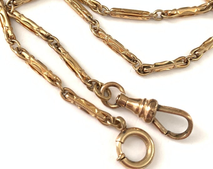 Vintage Victorian Bar Link Pocket Watch Chain, Yellow Gold Filled