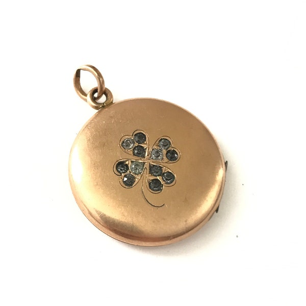 Vintage W&H Co. Good Luck Lucky Clover Flower Paste Locket // Victorian Locket // Gift for Her // Antique Locket // Vintage Locket