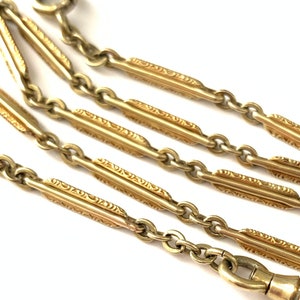 Vintage Antique Art Deco SIMMONS Gold Filled 14 3/4&quot; Fancy Link Pocket Watch Chain Necklace, Art Deco Ornate Unique Chain with Dog Clasp