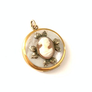 Beautiful Vintage Gold Filled Mother of Pearl Round Cameo Locket image 1