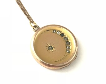 Vintage Antique Crescent Moon and Star Locket