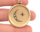 Antique Victorian Locket Necklace With Crescent Moon and Star, Gold Filled Locket Necklace, Gift for Her, New Mom Gift
