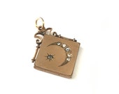 Antique Victorian Crescent Moon and Star Gold Filled Locket Fob