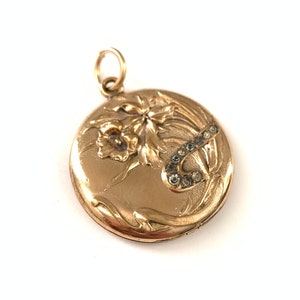 Antique Art Nouveau Gold Filled Flower Locket, Paste Locket, Antique Picture Holder Pendant image 2