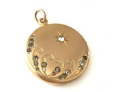 Vintage Antique Vintage W H Co. Crescent Moon and Star Paste Locket Vintage Crescent Moon Star Locket Vintage Locket Moon Locket