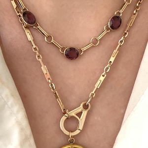 Vintage 19.25&quot; Machine Age Interlocking Link Gold Filled Watch Chain Necklace Large Sister Clasp, Antique Watch Chain Charm Holder Clasp