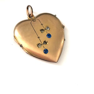 Vintage Antique Art Nouveau Heart Shape Photo Locket Pendant, Antique Heart Locket, Sapphire Colored Paste Stones, Gift for Mom
