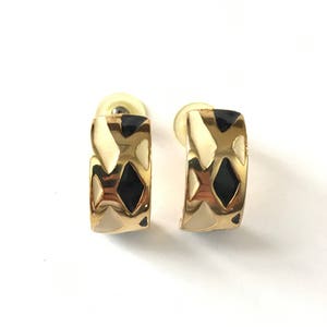 Vintage Enameled Patterned Black and White Earrings