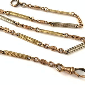 Vintage Art Deco Simmons 14.75&quot; Fancy Link Pocket Watch Chain Necklace, Antique Art Deco Ornate Unique Chain with Dog Clip Clasp