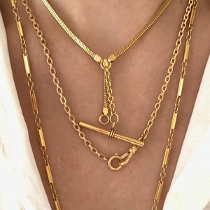 Vintage 15.25" Gold Filled Double Albert Watch Chain Necklace, Yellow Gold Filled Snake Chain Watch Chain Necklace, Gift for Him,Grooms Gift