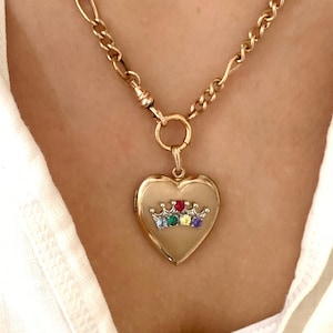 Vintage 12k Gold Filled Heart Locket with Applied White Gold Filled Jewel Set Crown, Gold Filled Photo Heart Locket, Gift for Her